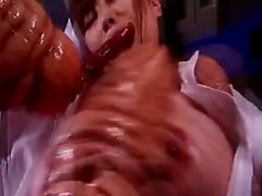 Busty Asian nurse is getting fucked by an alien and she suc