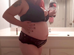 Soda bloat, huge, female belly inflation