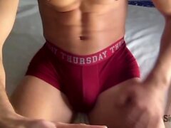 Incredible sexy twink with hard big muscles solo jerking fun