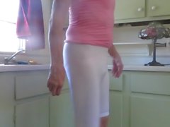White spandex, visible pink panties.
