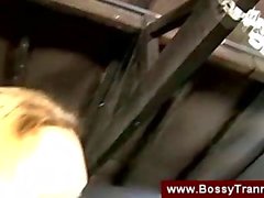 Blonde tranny mistress abuses slave