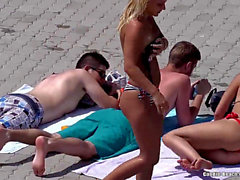 Pool voyeur, top comes off at beach, beach teens