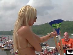 Skinny chicks get naked on the boat