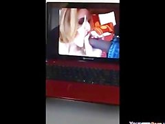 White Girl Jerks Black BF's Cock While He Watches Porn