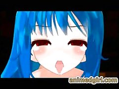 Cute hentai girl gangbanged by two shemale hentai