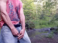 Bulge jeans outdoor, uncut cocks wank together, big bulge