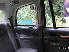 Big tits blonde rides cock on the bonnet of fake taxi