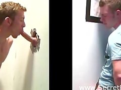 Happy straight guy gets a gay blowjob at gloryhole