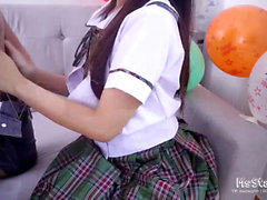 Tiny Filipina schoolgirl sucks and rides cock