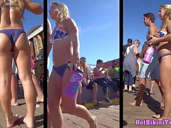 Topless Blonde In Thong Bikini At Beach Voyeur Candid Tmb