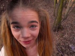 Public Agent Teen babe Sabrina Spice gives blowjob in forest