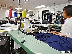 Milcah Halili sucks huge black cock in tailor shop