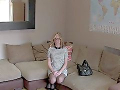 Mature blond masturbates on casting