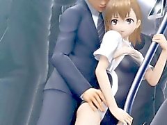 3D Anime Cutie толкнул зонтичные палки в ее заднице и киску