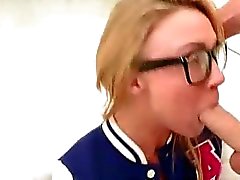 Teen in Glasses Facialed by Monster Cock!