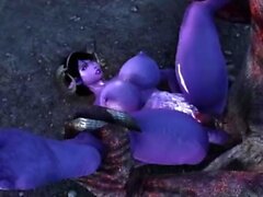 Purple Juicy Dragon Girl suce et baise Big Toll Cock