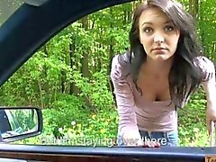 Snäv hitchhiking tonåring Belle Claire knullad bilen