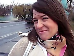 Hairy pussy Russian babe fucks in the car in public