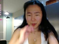 Horny amateur masked Asian teen toying on webcam show