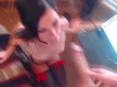 Raven haired babe hot blowjob and facial