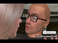 Foxy 3D cartoon blonde in glasses sucks and fucks