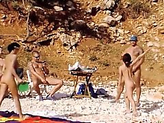 Beach amateur babes in group riding cock