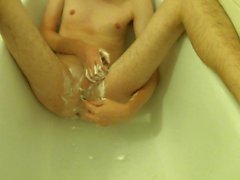 Bathing and shaving in white wet trasparent thong panties