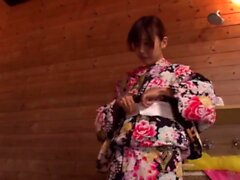 Miu Suzuha removes kimono to fuck with younger man